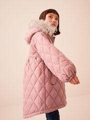 Pink Faux Fur Hooded Quilted Padded Coat (3-16yrs) - Image 3 of 12