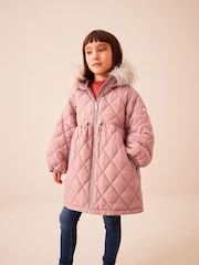 Pink Faux Fur Hooded Quilted Padded Coat (3-16yrs) - Image 4 of 12