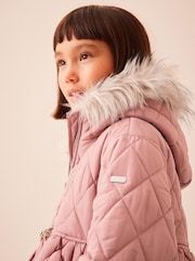 Pink Faux Fur Hooded Quilted Padded Coat (3-16yrs) - Image 5 of 12
