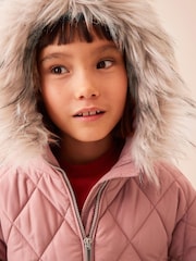 Pink Faux Fur Hooded Quilted Padded Coat (3-16yrs) - Image 6 of 12