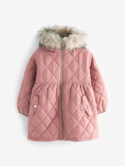 Pink Faux Fur Hooded Quilted Padded Coat (3-16yrs) - Image 7 of 12