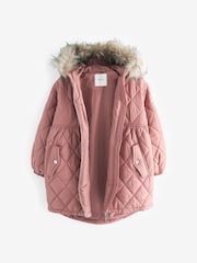 Pink Faux Fur Hooded Quilted Padded Coat (3-16yrs) - Image 9 of 12
