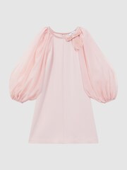 Reiss Pink Lauren Junior Blouson Sleeve Bow Dress - Image 2 of 6