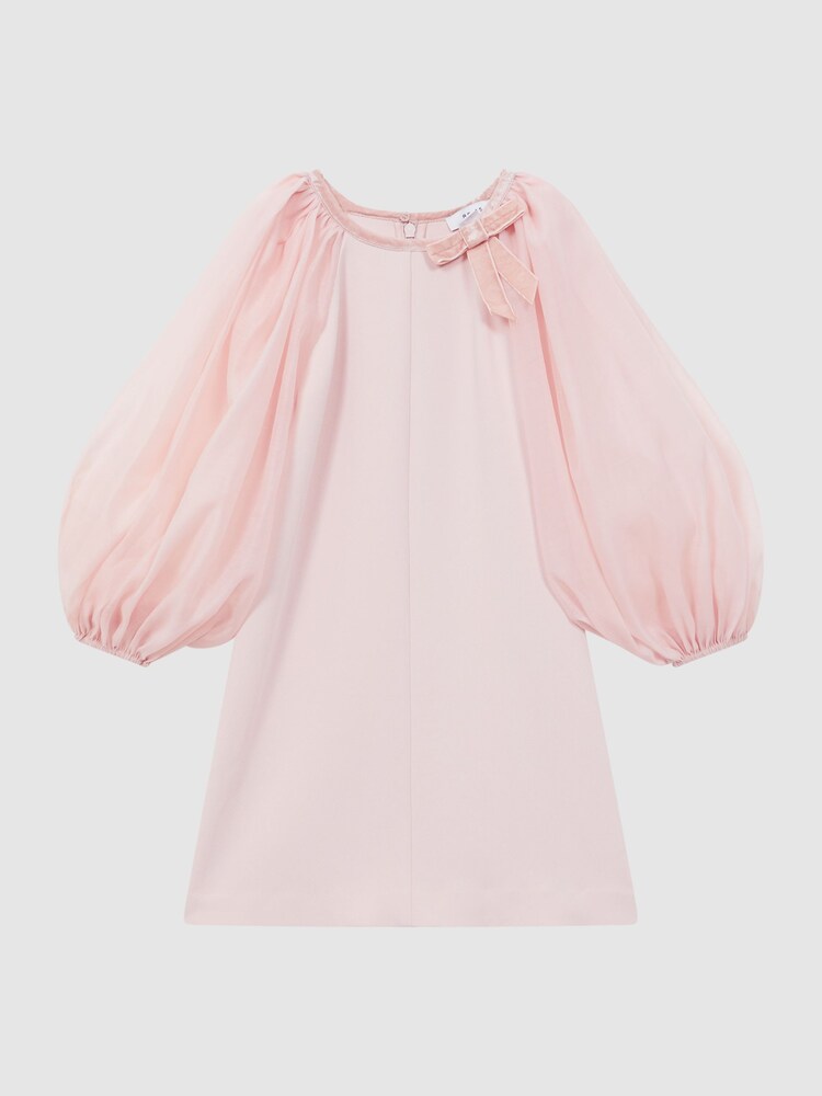 Reiss Pink Lauren Junior Blouson Sleeve Bow Dress - Image 2 of 6