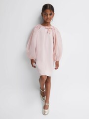 Reiss Pink Lauren Junior Blouson Sleeve Bow Dress - Image 3 of 6