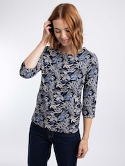 Weird Fish Navy Blue Pinto Printed Jersey Top - Image 1 of 7
