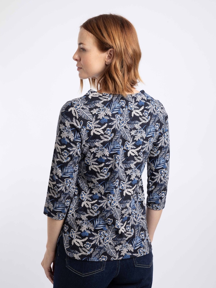 Weird Fish Navy Blue Pinto Printed Jersey Top - Image 2 of 7 Weird Fish Navy Blue Pinto Printed Jersey Top - Image 2 of 7
