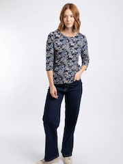 Weird Fish Navy Blue Pinto Printed Jersey Top - Image 3 of 7
