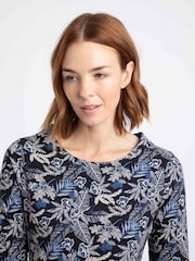 Weird Fish Navy Blue Pinto Printed Jersey Top - Image 4 of 7