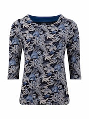 Weird Fish Navy Blue Pinto Printed Jersey Top - Image 6 of 7