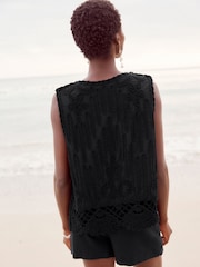 Black Sleeveless Crochet Waistcoat Jacket - Image 2 of 5