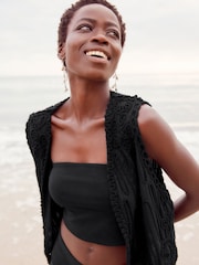 Black Sleeveless Crochet Waistcoat Jacket - Image 3 of 5