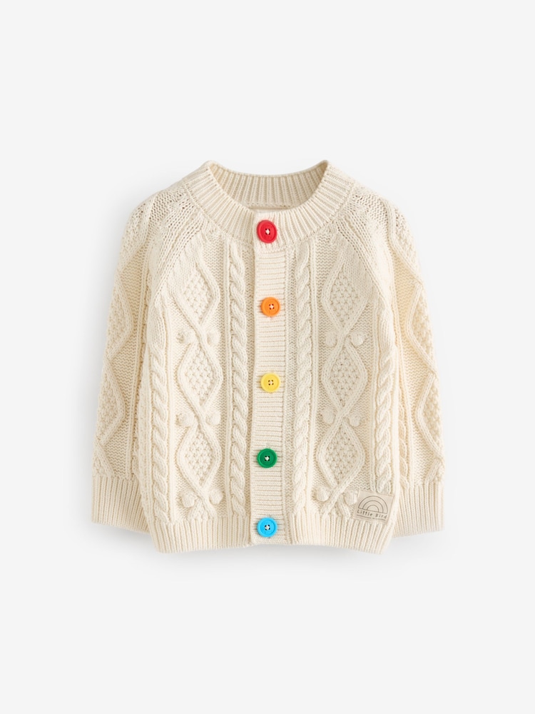 Little Bird by Jools Oliver Ecru Knitted Cable 100% Cotton Cardigan - Image 1 of 8
