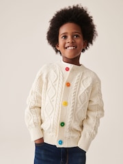 Little Bird by Jools Oliver Ecru Knitted Cable 100% Cotton Cardigan - Image 3 of 8