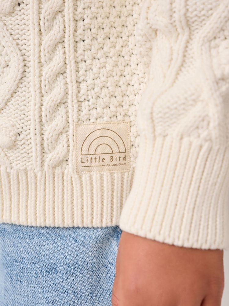 Ecru - Little Bird by Jools Oliver Strickjacke aus 100 % Baumwolle mit Zopfmuster - Bild 4 von 4