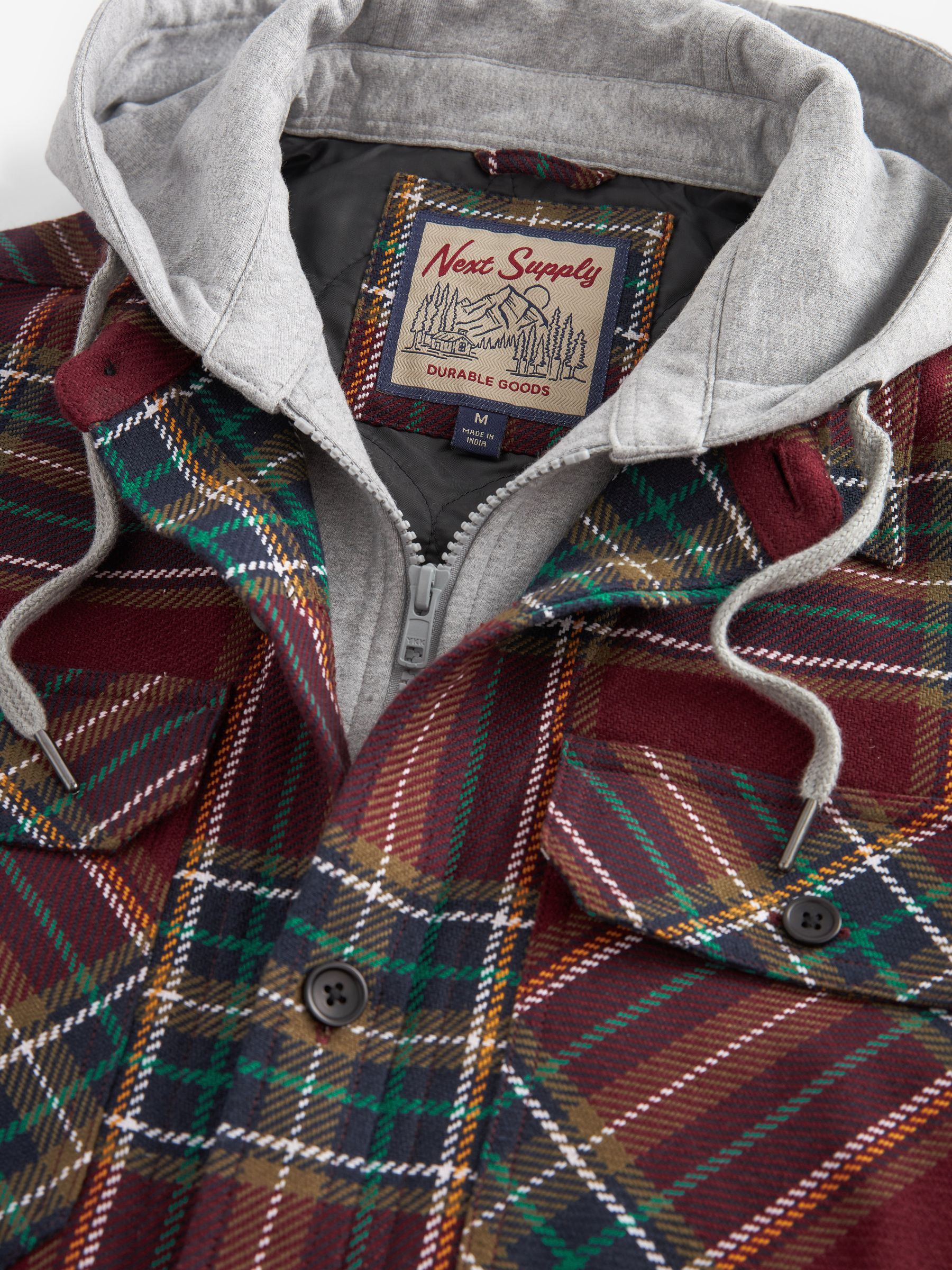 Buy Red Check Hooded Shacket from Next Luxembourg