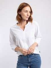 كريم - Weird Fish Mabel Cotton Jacquard 3/4 Sleeve Top - صورة 1 من 7
