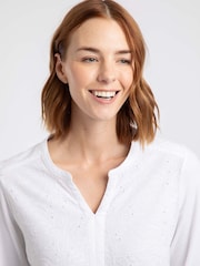 كريم - Weird Fish Mabel Cotton Jacquard 3/4 Sleeve Top - صورة 4 من 7