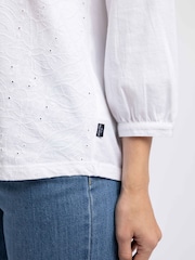 كريم - Weird Fish Mabel Cotton Jacquard 3/4 Sleeve Top - صورة 5 من 7