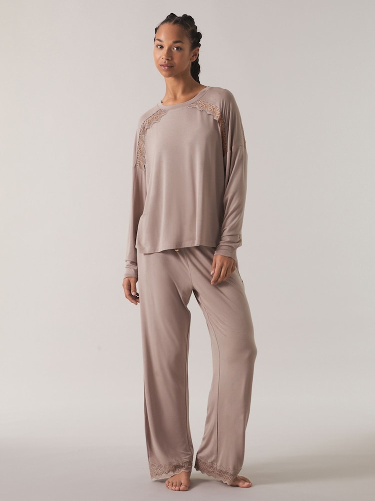 B by Ted Baker Mink Brown Modal Long Sleeve T-Shirt - Image 1 of 4