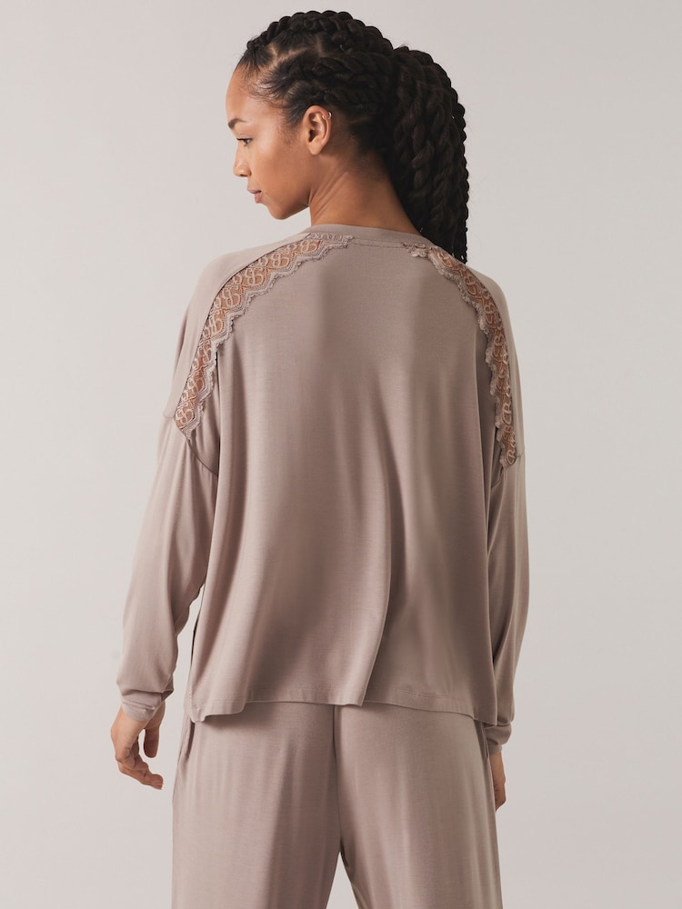 B by Ted Baker Mink Brown Modal Long Sleeve T-Shirt - Image 2 of 4