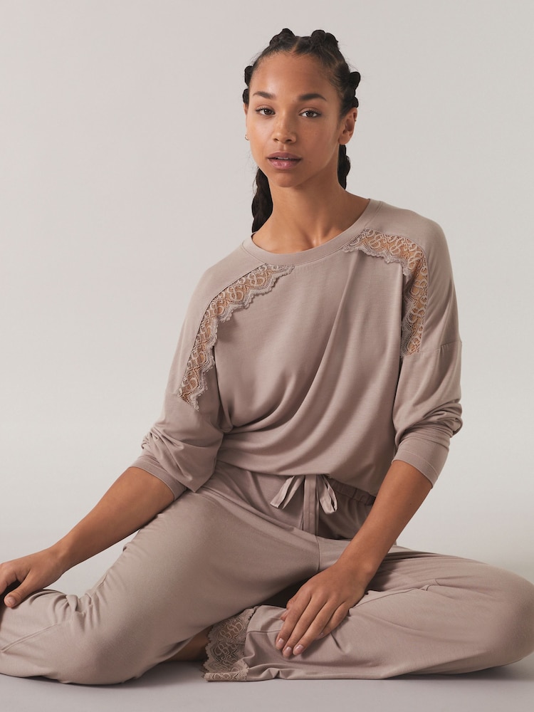 B by Ted Baker Mink Brown Modal Long Sleeve T-Shirt - Image 3 of 4