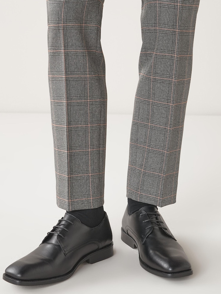 Black Regular Fit Leather Square Toe Derby Shoes - Image 2 of 5