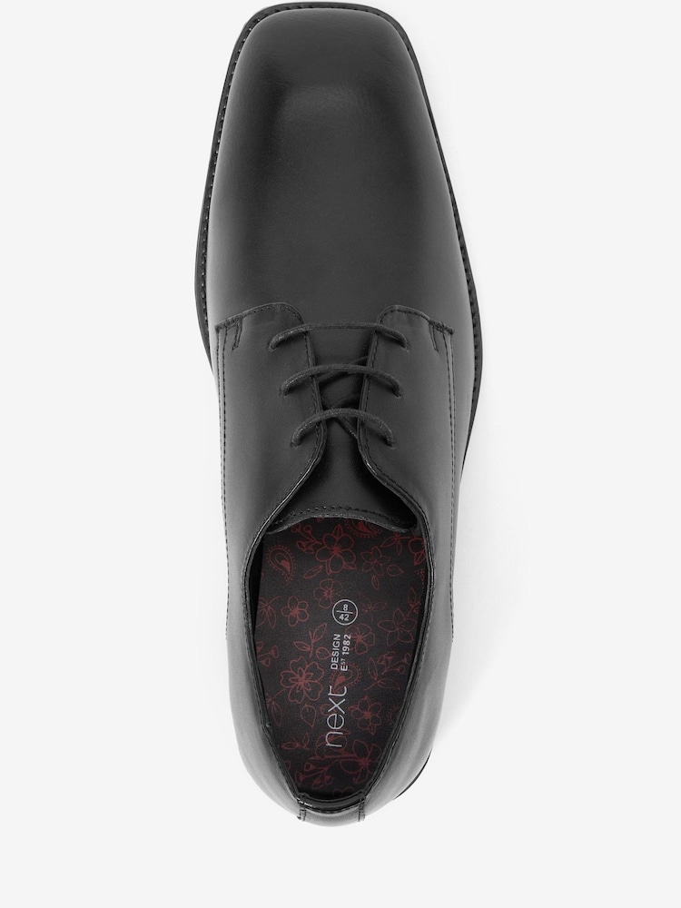 Black Regular Fit Leather Square Toe Derby Shoes - Image 5 of 5
