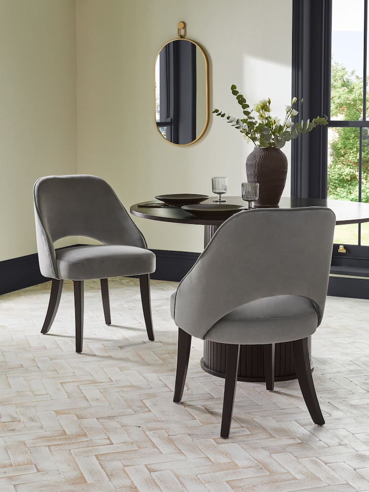 Set of 2 Soft Velvet Mid Grey Remi Black Leg Dining Chairs - Image 1 of 8