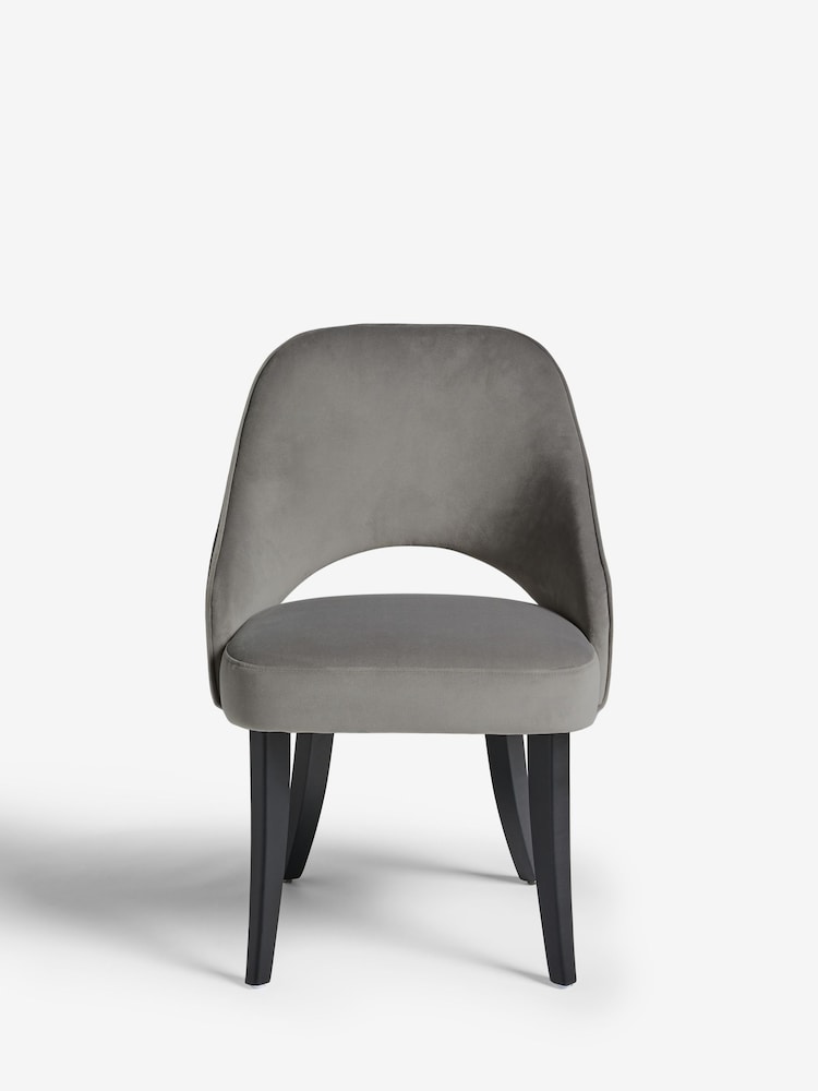 Set of 2 Soft Velvet Mid Grey Remi Black Leg Dining Chairs - Image 2 of 8