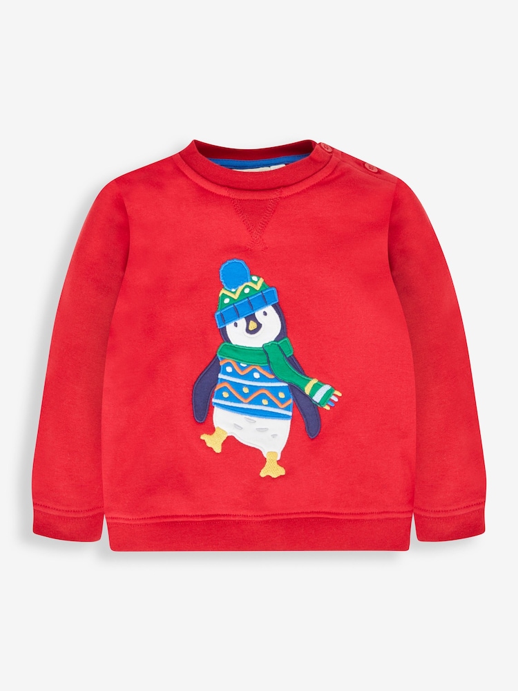 JoJo Maman Bébé Red Penguin Appliqué Sweatshirt - Image 1 of 2