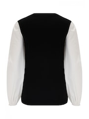 Pour Moi Black 100% Cotton Reese V-Neck Knit Jumper With Poplin Sleeves - Image 4 of 4