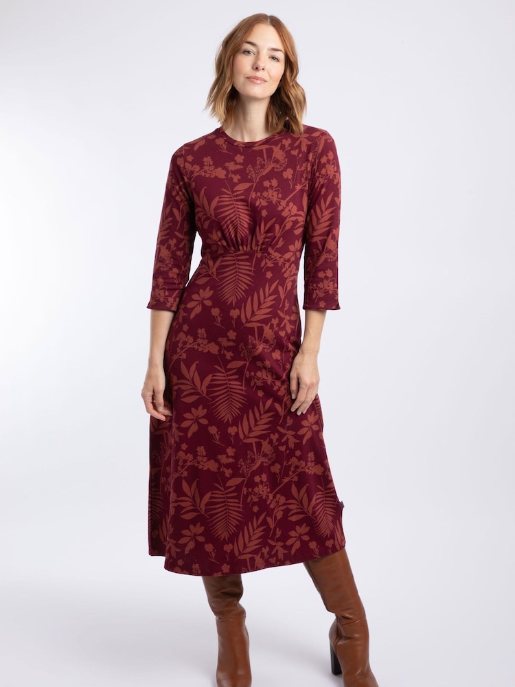 Weird Fish Brown Felicity Printed Jersey Midi Dress - Image 1 of 7 Weird Fish Brown Felicity Printed Jersey Midi Dress - Image 1 of 7