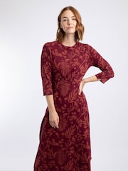 Weird Fish Brown Felicity Printed Jersey Midi Dress - Image 3 of 7