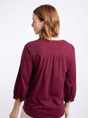 أحمر - Weird Fish Mabel Cotton Jacquard 3/4 Sleeve Top - صورة 2 من 6