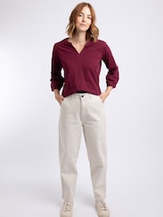 أحمر - Weird Fish Mabel Cotton Jacquard 3/4 Sleeve Top - صورة 3 من 6