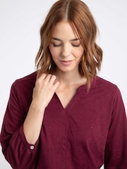 أحمر - Weird Fish Mabel Cotton Jacquard 3/4 Sleeve Top - صورة 4 من 6