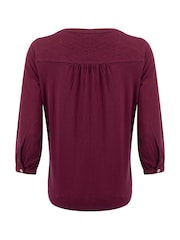 أحمر - Weird Fish Mabel Cotton Jacquard 3/4 Sleeve Top - صورة 6 من 6