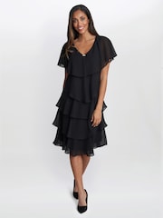 Gina Bacconi Black Bella Georgette Tiered Dress - Image 3 of 4