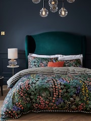 Black/Green Reversible Floral 200 Thread Count 100% Cotton Sateen Duvet Cover and Pillowcase Set - Image 1 of 6