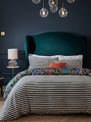 Black/Green Reversible Floral 200 Thread Count 100% Cotton Sateen Duvet Cover and Pillowcase Set - Image 2 of 6