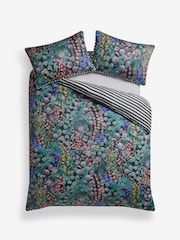 Black/Green Reversible Floral 200 Thread Count 100% Cotton Sateen Duvet Cover and Pillowcase Set - Image 5 of 6