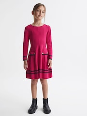 Reiss Bright Pink Paige 4-9 yrs Knitted Flared Dress - Image 1 of 6