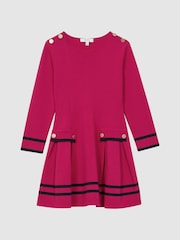 Reiss Bright Pink Paige 4-9 yrs Knitted Flared Dress - Image 2 of 6