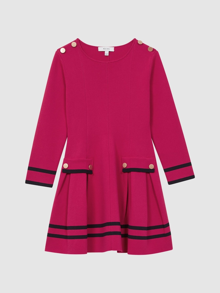 Reiss Bright Pink Paige 4-9 yrs Knitted Flared Dress - Image 2 of 6
