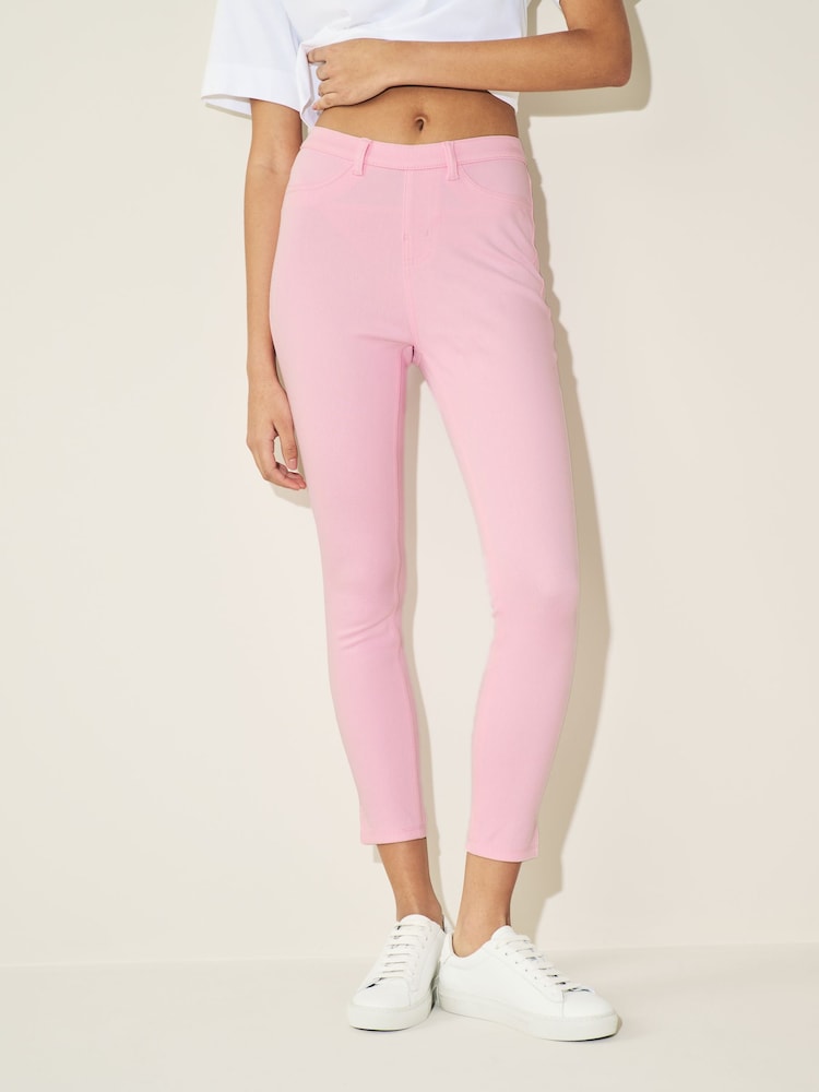 Pink Cropped Denim Jersey Leggings - Image 1 of 6