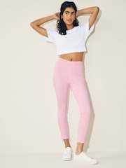 Pink Cropped Denim Jersey Leggings - Image 3 of 6