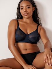 Navy Blue Total Support Non Pad Non Wire Animal Print Mesh Bra with Side Support - Image 3 of 7