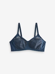 Navy Blue Total Support Non Pad Non Wire Animal Print Mesh Bra with Side Support - Image 6 of 7