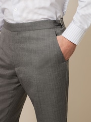 Light Grey Slim Fit Textured Wool Suit Trousers - Image 4 of 8